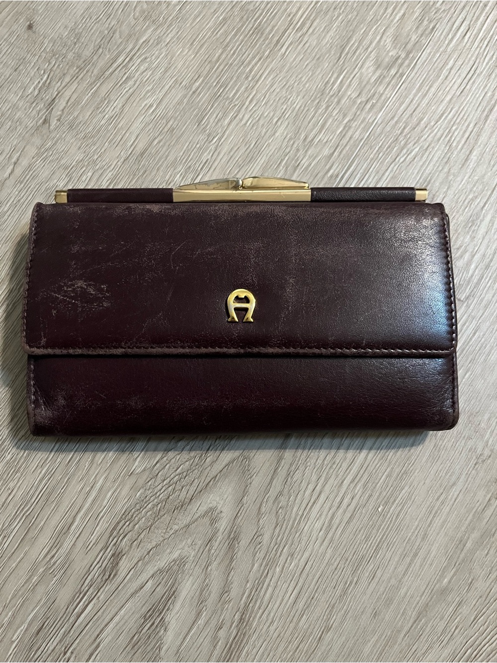 Etienne Aigner Dark Brown Leather Wallet with Gold Accent